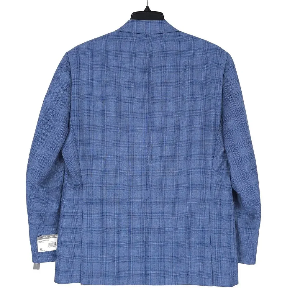Michael Kors Mens Classic Fit 2 Piece Suit 42R 38x30 Blue Plaid Stretch Wool NWT